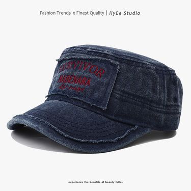 New Hat Men's Spring and Autumn Thin Style Outdoor Fishing Sun Hat Women's Style Retro Washed Cotton Flat Top Hat Military Hat Trend_voghion.com