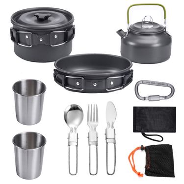 Camping Cookware Kit Outdoor Aluminum Lightweight Equipment Camping Cooking Kit For Traveling Trekking Hiking Supplies_voghion.com