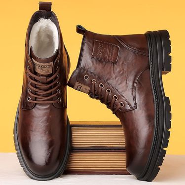 European Warm Series Winter Martin For Men New Business Casual Genuine Leather Wool Warm High-top Snow Boots Men's Cotton Shoes_vogvips.com