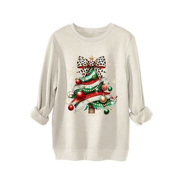 New Comfortable Fashion Thickened Warm Leopard Print Bow Christmas Tree Sweatshirt_voghion.com