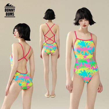 Women's Clothing New Racing One Piece Swimsuit Hot Spring Fluorescent Coconut Tree High Grade Swimming Pool_voghion.com