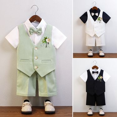 Children's Suit Dress Summer British Style Short Sleeved Vest Suit Boy Host Speech Piano Catwalk Performance Costume_voghion.com