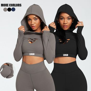 Yoga suit cross-back underwear hooded top three-piece tracksuit_voghion.com