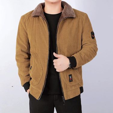 New men's fashionable casual plus size lapel, thick corduroy cotton youth trendy jacket, short style_voghion.com
