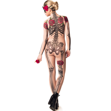 Halloween European and American cosplay horror skeleton rose skeleton jumpsuit_voghion.com