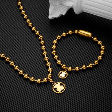 6mm Bead Chain 304 Necklace Women's Round Brand Bear Stainless Steel Bracelet_voghion.com