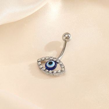 Devil's Eye Stainless Steel Navel Ring - Diamond Piercing Jewelry For Women, European & American Ethnic Style Body Jewelry_voghion.com