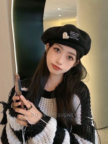 2022 New Love Beret Women's Autumn an Winter Internet Celebrity Fashion Korean Eition Black Painter Versatile Hat_voghion.com