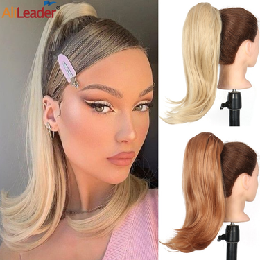 Ponytail 16 Inch Straight Pony Tail Hair Extension For Women High Heat Resistant Synthetic Fiber Fake Hairpieces Black_voghion.com