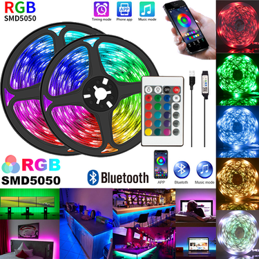LED Strip Lights RGB APP Control Color Changing Lights with 24 Keys Remote 5050 Mode for Room Decoration Bluetooth TV MD5050 RGB_voghion.com