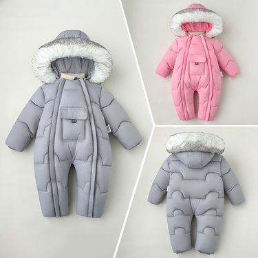 Baby Winter Puffer Jumpsuit – Warm One-Piece Snowsuit With Hood (0-4 Years, Black/Pink/Red/Gray)_voghion.com