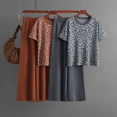 Large Size Summer Outfit Two-piece Set New Women's Wear 2024 Leopard Print Knit Fashion Suit Women_voghion.com