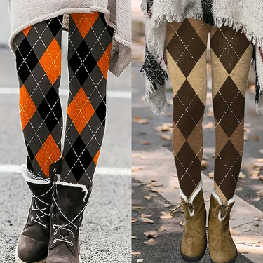 Women's large size diamond chequered printed leggings Fashion close-fitting pencil pants_voghion.com