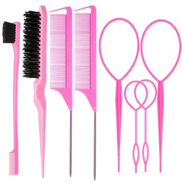 Combs Spot Styling Tool Eight Piece Set Steel Needle Comb Pointed Tail Comb Hair Comb Eyebrow Brush Braiding Hair Pulling Tool_voghion.com