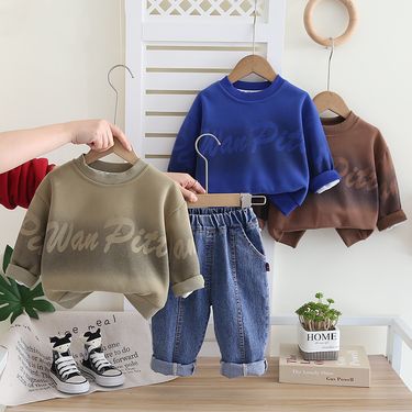 Boys' Trendy Autumn Gradient Color Letter 2025 New Handsome Children's Baby Spring Outfit Two-piece Set_voghion.com
