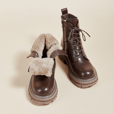 Women Boots women 2023 winter new British brown boots women autumn and winter plus velvet cotton shoes thick soled short boots_voghion.com