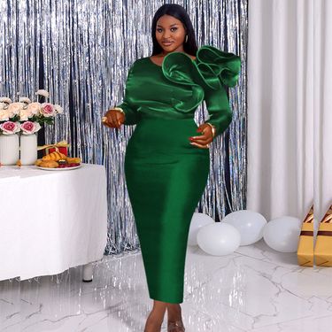 Women's Clothing Creative Design Three Dimensional Lotus Leaf One Step Skirt Plus Size Large Banquet Small Dress Dress_voghion.com