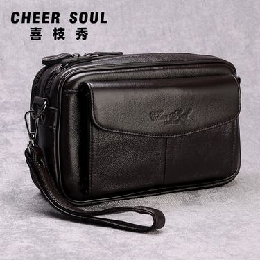 Genuine Leather Men's Clutch Business Handheld Document Holder Long Wallet Top Layer Cowhide Bag_voghion.com