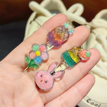 Kids Shoe Charms - Glitter Princess & Ice Cream Bunny Decor With Rainbow Clips (Detachable Shoe Accessories For Girls)_voghion.com