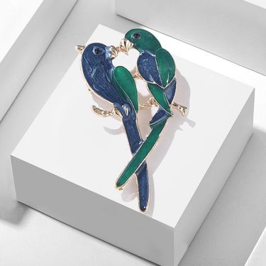 Korean fashion cartoon simple oil drip enamel alloy pair parrot brooch pins women's clothing pin accessories_voghion.com