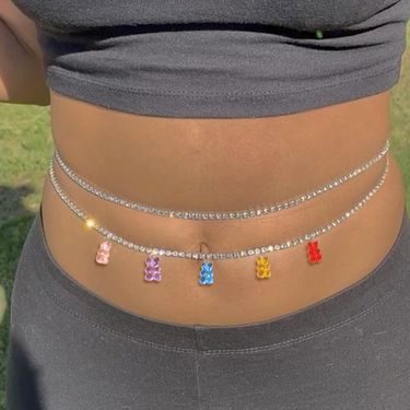 Hot Selling Jewelry Colorful Bear Pendant Waist chain Fashion Joker Cute Rhinestone Body chain chain_viptrois.com