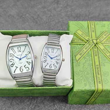 Fashion Couple Watches Box Elastic Band Wrist Expression Gift Set_voghion.com