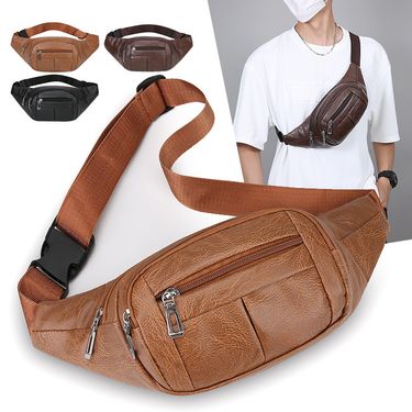 PU Leather Men's Chest Simple Casual Durable Business Cashier Portable Commuting Single Shoulder Crossbody Sports Waist_voghion.com