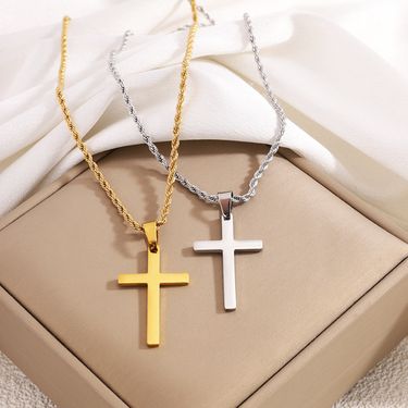 Stainless steel necklace, gold twist chain cross necklace, titanium steel does not fade, fashionable and versatile men's pendant_ipsvogv.com