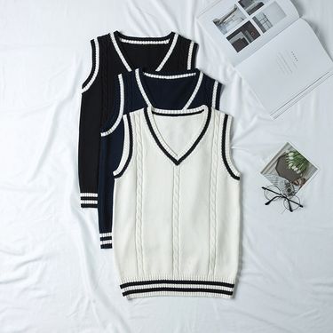 Women's Clothing Spot College British Style JK Uniform V neck Men and Women Twisted Color Vest School Uniform_voghion.com