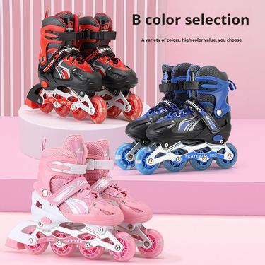 Full Set Adjustable Flash Straight Wheels Children's Roller Skating Shoes for Boys and Girls_voghion.com