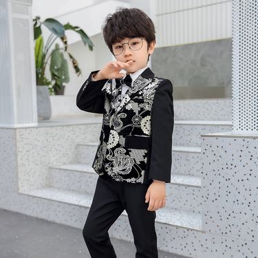 Kid's Clothing Boys' small suits, new autumn children's printed suits, gold stamped performance flower girl dresses_viptrois.com
