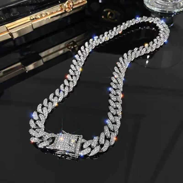 Male and Female Lovers Full Diamond Set Hip Hop Cuban Necklace Fashion Hiphop Personalized Exaggerated Necklace Jewelry_voghion.com