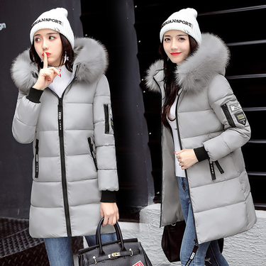Women's big fur collar Warm jacket cotton-padded jacket women's winter long_voghion.com