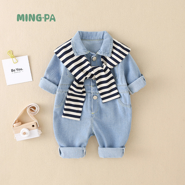 Baby clothes Baby clothes Men's and women's baby fall denim jumpsuit newborn fall super cute climbing clothes_voghion.com