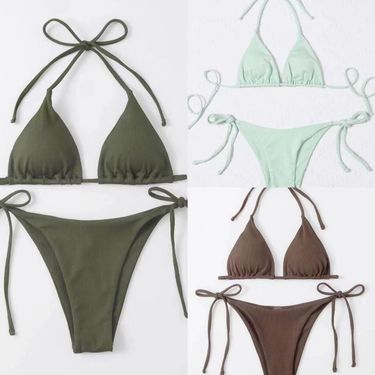2025European and American cross border new drawstring straps hollow striped split swimsuit bikini bikini_voghion.com