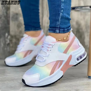 New Ladies Sneakers Lace Up Wedge Heel Vulcanized Shoes Thick Sole Air Cushion Casual Shoes Large Size 43 Women's Shoes A0090_voghion.com