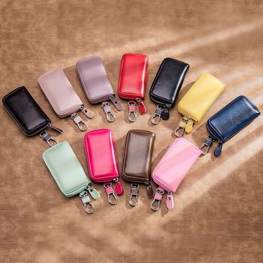 Andralyn Minimalist Keybag for Men and Women Leather Zipper Keybag Cowhide General Motors Multifunctional Home Keybag_viptrois.com