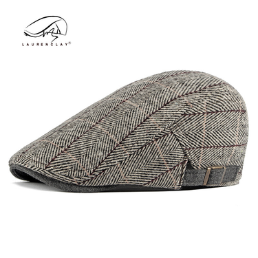 Unisex Autumn/winter cotton knit beret for men casual vintage cap for women plaid forward hat_voghion.com