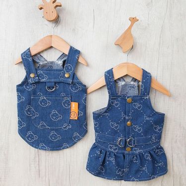 Pet Cat New Denim Strap Outfit Small Dog Bichon Maltese Couple Spring Summer Clothing_voghion.com
