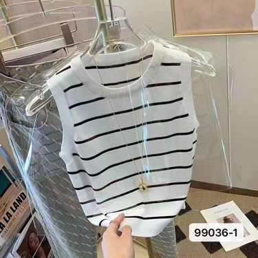 Women's Clothing Summer Short Round Neck Chain Sweater Slim Color Underwear Small Vest Shirt Sleeveless Top_voghion.com
