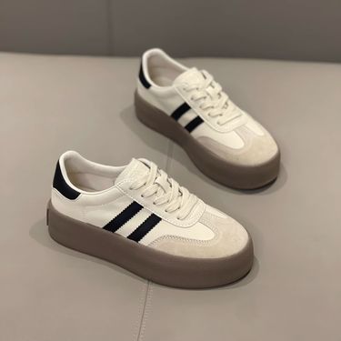 Women's Thick-soled German Training Shoes 2024 Spring New Genuine Leather Soft Bottom Versatile Comfortable White Shoes Casual Sports Board Shoes_voghion.com