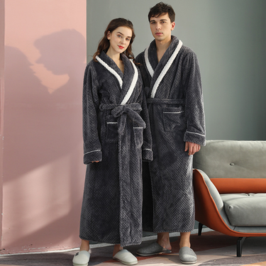 Underwear & Sleepwears Long Thick Fleece Couple Nightgown Winter Large Size Flannel Bathrobe _voghion.com