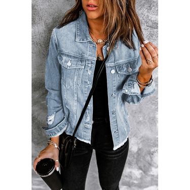 Women's Clothing autumn and winter new solid color single breasted multi button washed denim jacket for women cardigan jacket for women_viptrois.com