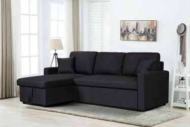 Paisley 82' Black Linen Fabric Reversible Sleeper Sectional Sofa With Storage Chaise_voghion.com