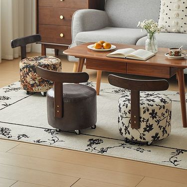 Shoe Changing Style Sofa Solid Wood Small Apartment Bench Movable Low With Backrest Chair Yoyo Stool_voghion.com