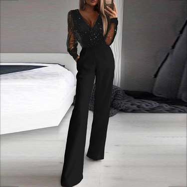 Women's Clothing Mesh Powder Splicing Jumpsuit_voghion.com