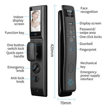 Fully Automatic Smart Lock New Model S958 Graffiti Visual Intercom Cat Eye Large Screen APP Face ID Fingerprint Password_voghion.com
