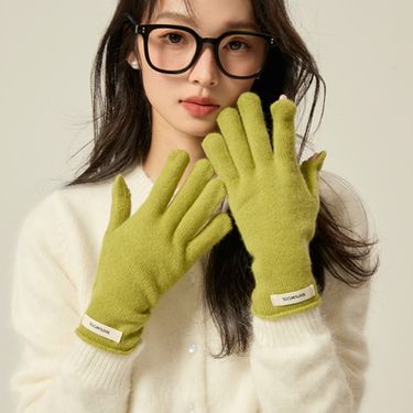 100% Wool Women's Winter Warm Solid Color Cycling Cold-Proof Windproof High-End Touchscreen Fingered Knitted Gloves_voghion.com