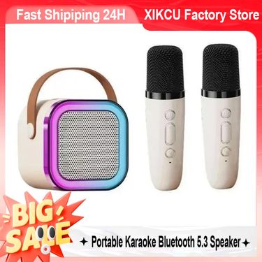 Portable Karaoke Bluetooth-5.3 Speaker Machine PA System With 2-Wireless Microphones Home Family Singing Children's Gifts_voghion.com