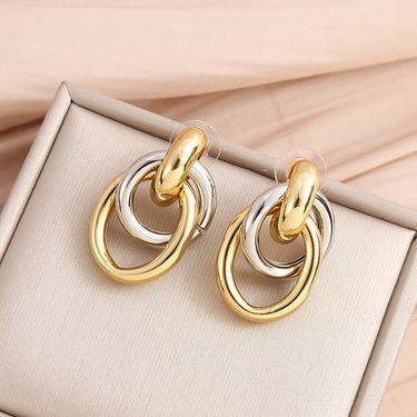 Women's Jewelry Temperament Real Gold Plated Two Color Earrings Fashionable And Versatile High End And Non Fading Earrings Jewelry_voghion.com